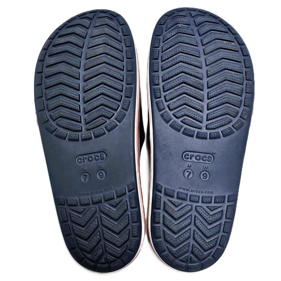 🔵 Crocs Navy Blue Slides – Iconic Comfort, Red Logo & Jibbitz-Ready Style W9/M7 - Picture 8 of 9